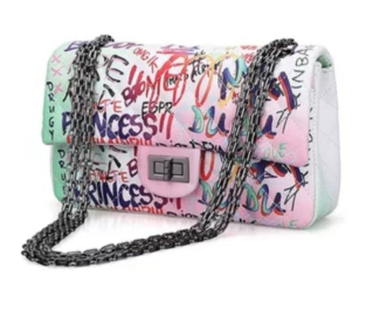 Top Handle Graffiti Purse Pink